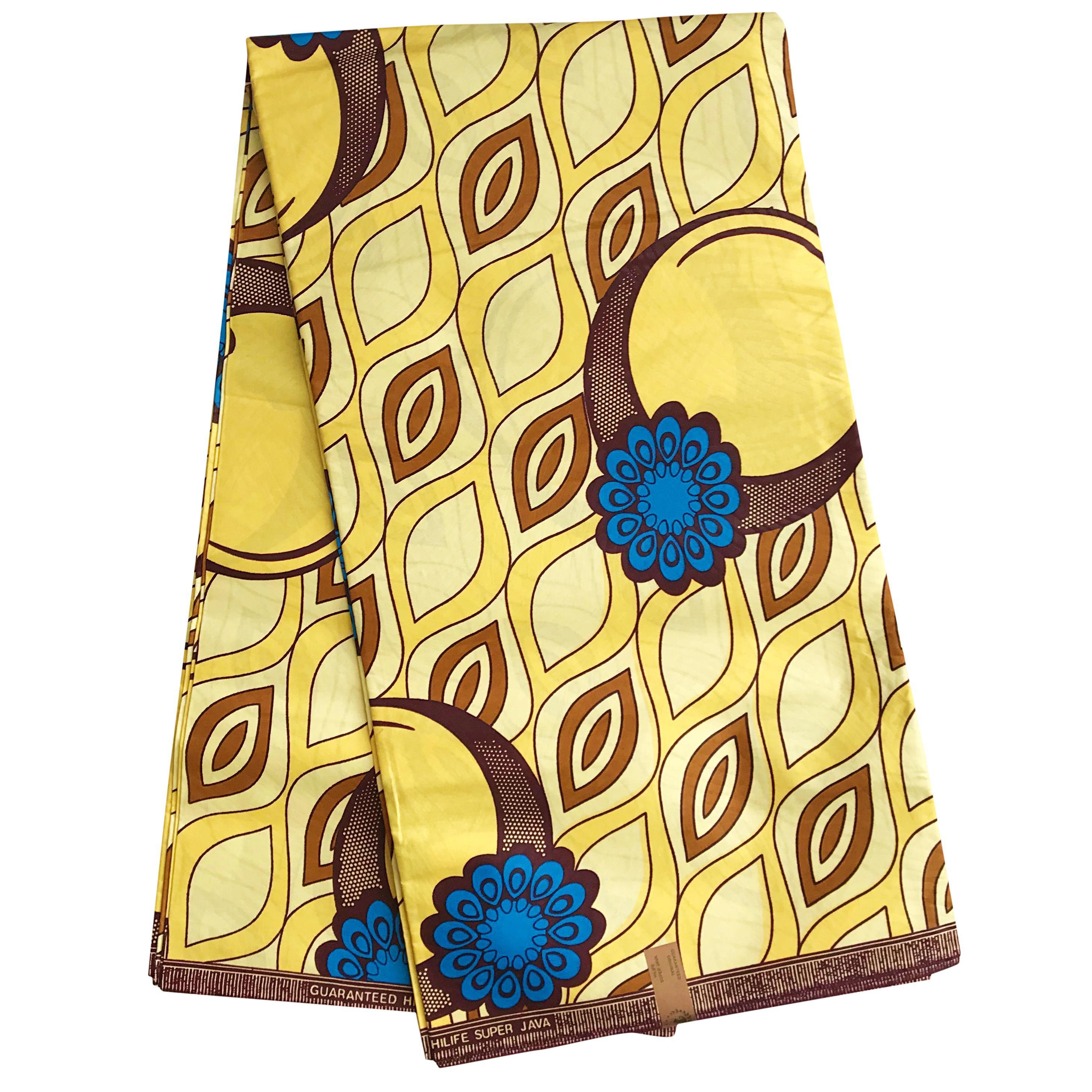 African Wax Print Ankara Fabric by The Yard - Yellow / Blue