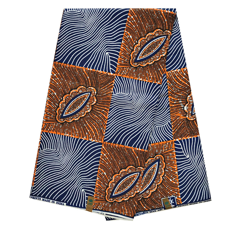 100% Cotton African Print Fabric (6 yards) - Blue / Orange - Afrilege