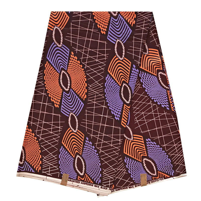 100% Cotton African Print Fabric (6 yards) - Brown / Orange / Purple - Afrilege