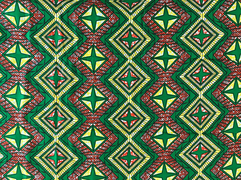100% Cotton African Print Fabric (6 yards) - Green / Orange / Yellow - Afrilege
