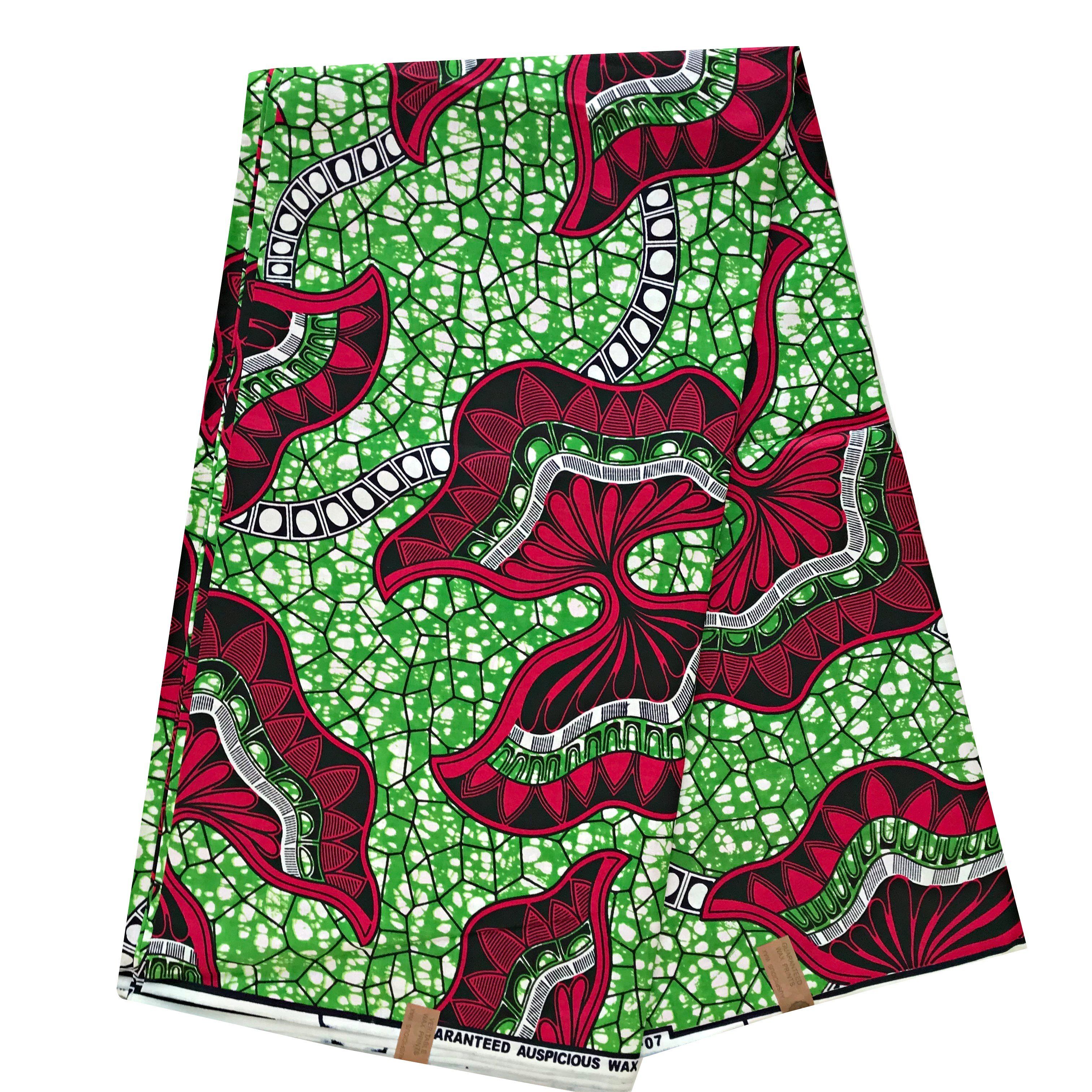 African Wax Print Ankara Fabric by The Yard - Green / Red