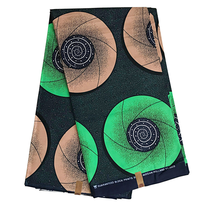 100% Cotton African Print Fabric (6 yards) - Green / Tan - Afrilege