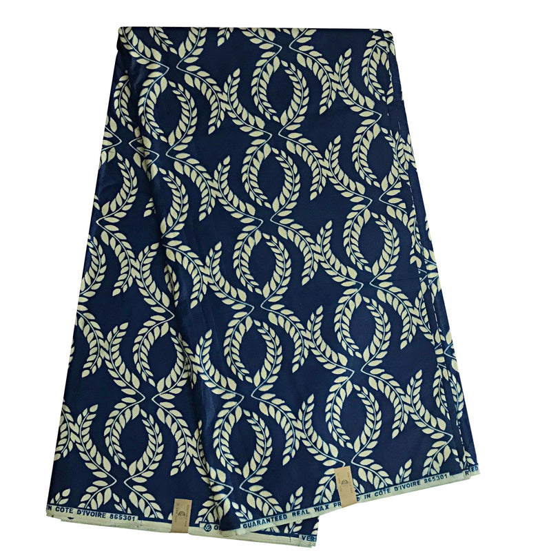 100% Cotton African Print Fabric (6 yards) - Navy blue / beige - Afrilege