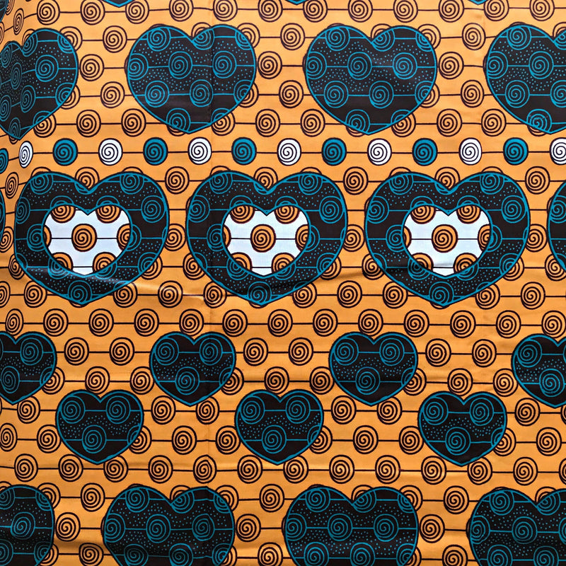 100% Cotton African Print Fabric (6 yards) - Orange / Green - Afrilege