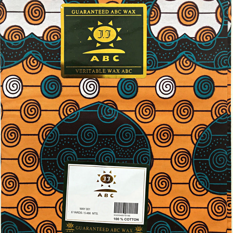 100% Cotton African Print Fabric (6 yards) - Orange / Green - Afrilege