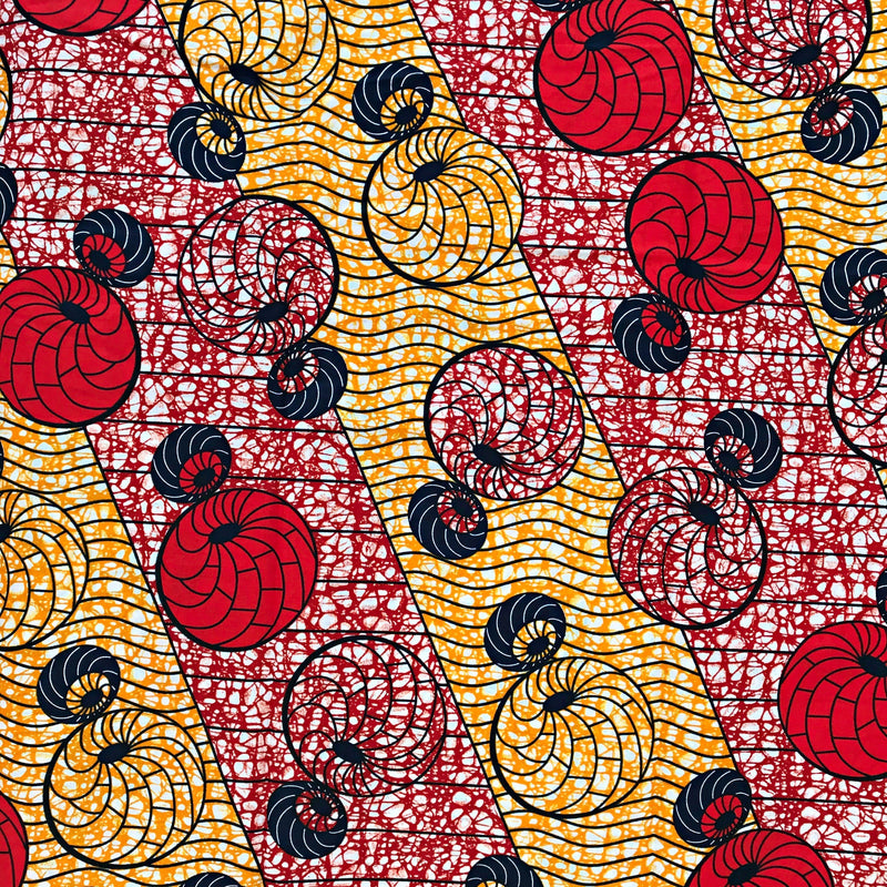 100% Cotton African Print Fabric (6 yards) - Orange / Red - Afrilege
