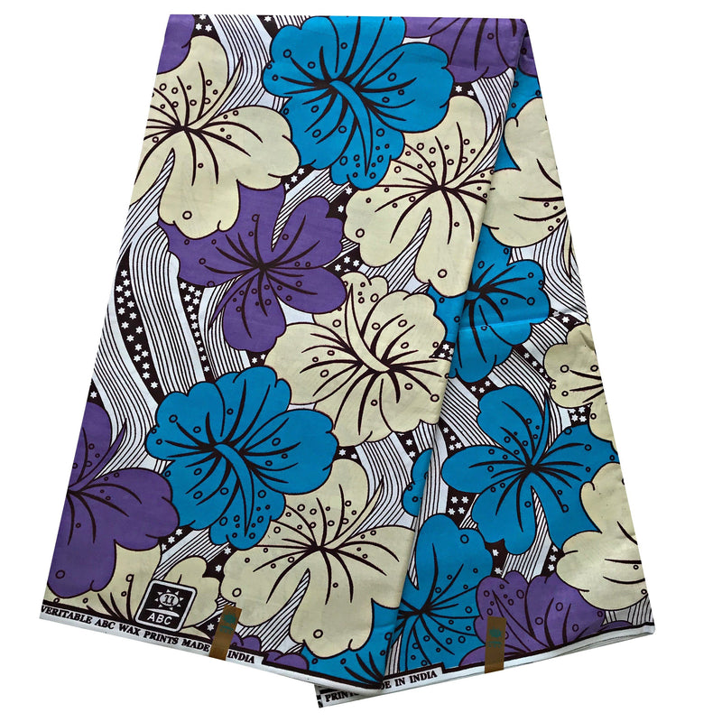 100% Cotton African Print Fabric (6 yards) - Purple / Blue / Beige - Afrilege