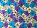 100% Cotton African Print Fabric (6 yards) - Purple / Blue / Beige - Afrilege