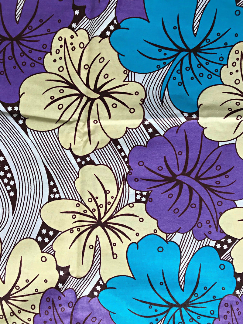 100% Cotton African Print Fabric (6 yards) - Purple / Blue / Beige - Afrilege
