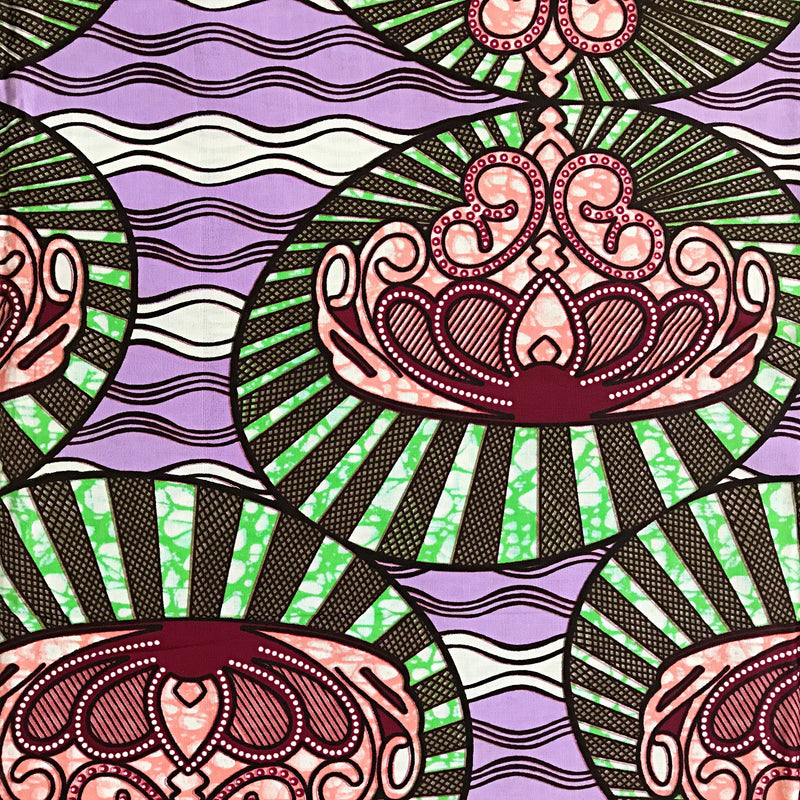 100% Cotton African Print Fabric (6 yards) - Purple / Red / Green - Afrilege