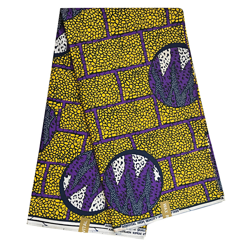 100% Cotton African Print Fabric (6 yards) - Yellow / Purple - Afrilege