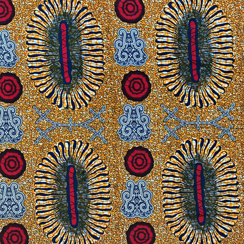 100% Cotton African Print Fabric (6 yards) - Yellow /  Red - Afrilege