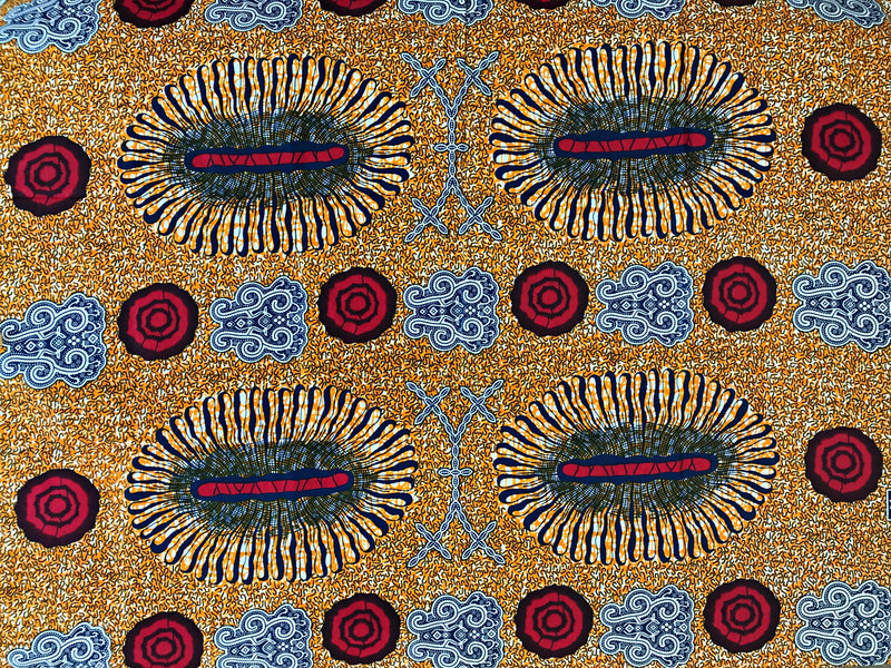 100% Cotton African Print Fabric (6 yards) - Yellow /  Red - Afrilege