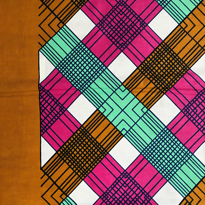 100% Cotton African Print Super Java Fabric (6 yards) - Blue/ orange-Yellow - Afrilege