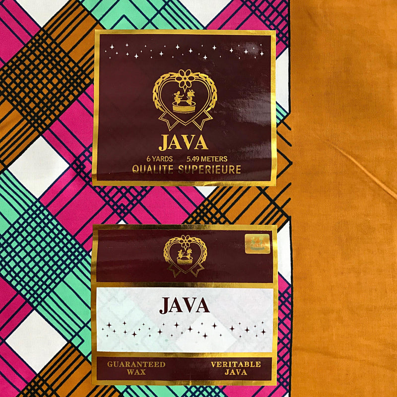 100% Cotton African Print Super Java Fabric (6 yards) - Blue/ orange-Yellow - Afrilege