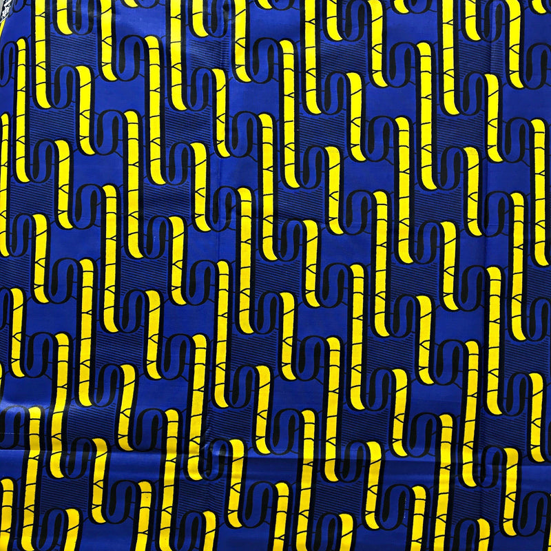 100% Cotton African Super Wax Fabric (6 yards) - blue / Yellow - Afrilege