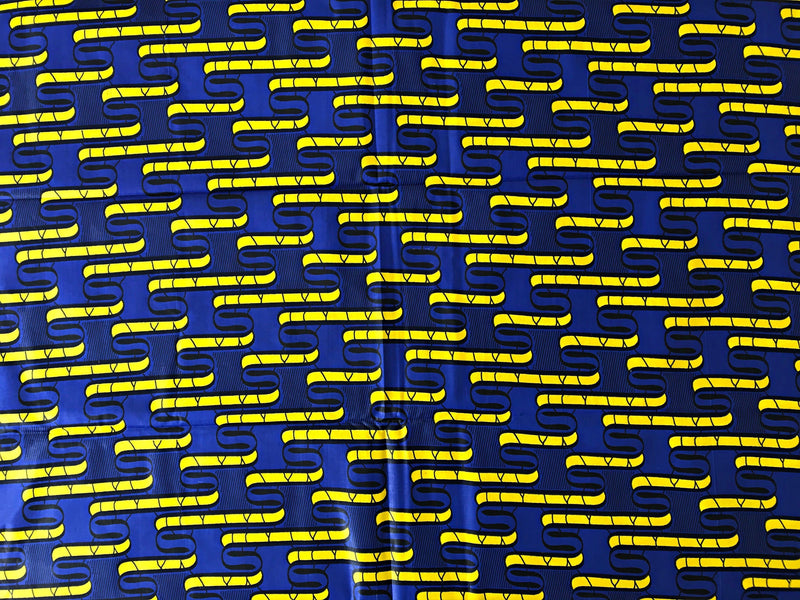 100% Cotton African Super Wax Fabric (6 yards) - blue / Yellow - Afrilege