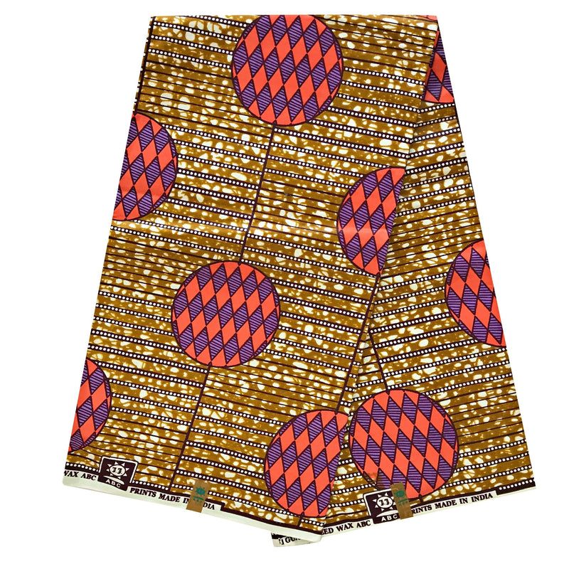 100% Cotton African Super Wax Fabric (6 yards) - Brown / orange - Afrilege