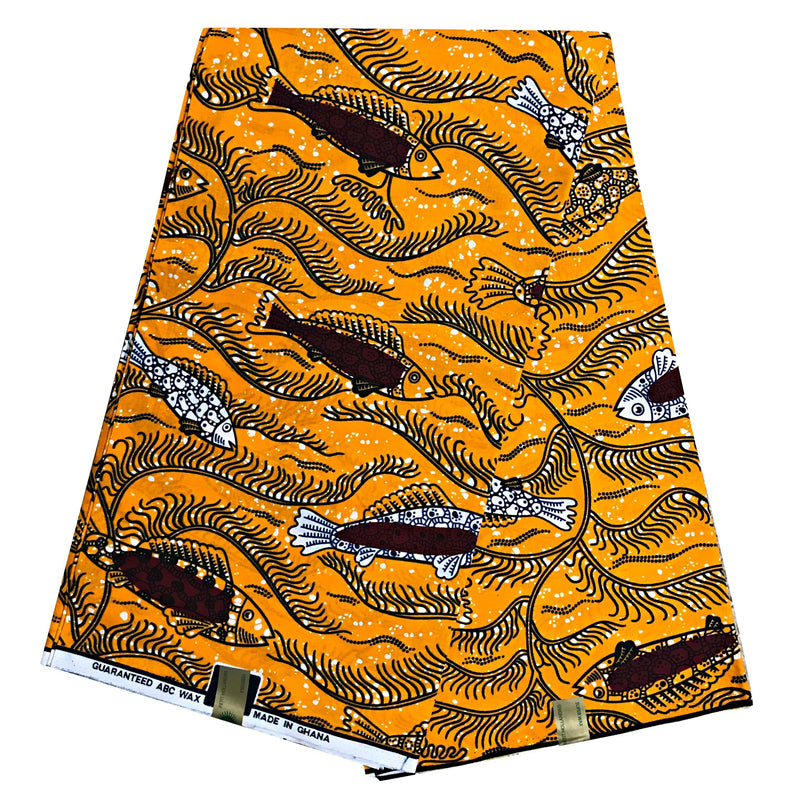 100% Cotton African Super Wax Fabric (6 yards) - Orange - Afrilege