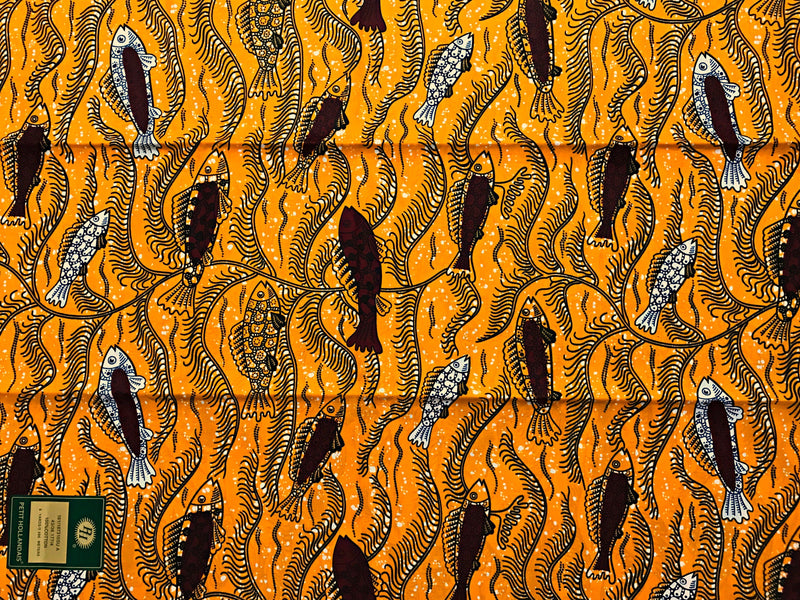100% Cotton African Super Wax Fabric (6 yards) - Orange - Afrilege