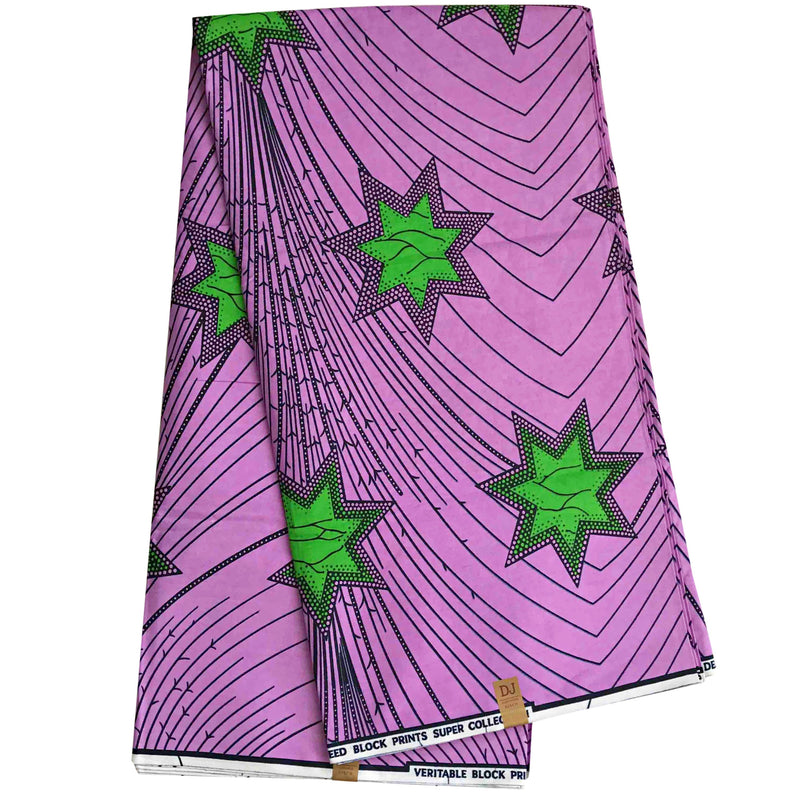 100% Cotton African Super Wax Fabric (6 yards) - Purple / Green - Afrilege