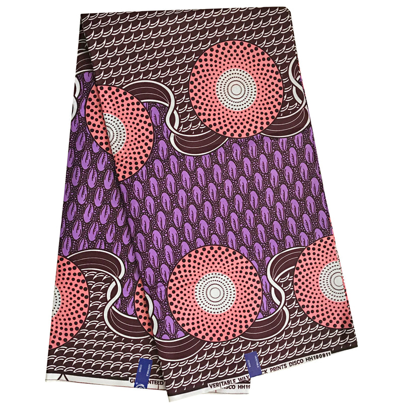 100% Cotton African Super Wax Fabric (6 yards) - Purple / Peach - Afrilege