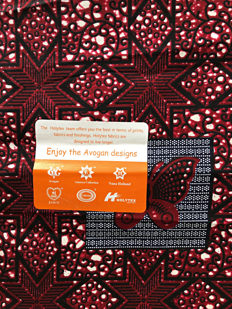 100% Cotton African Super Wax Fabric (6 yards) - Red - Afrilege