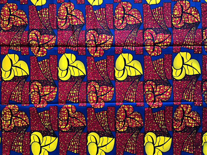 100% Cotton African Super Wax Fabric (6 yards) - Red /  Blue - Afrilege