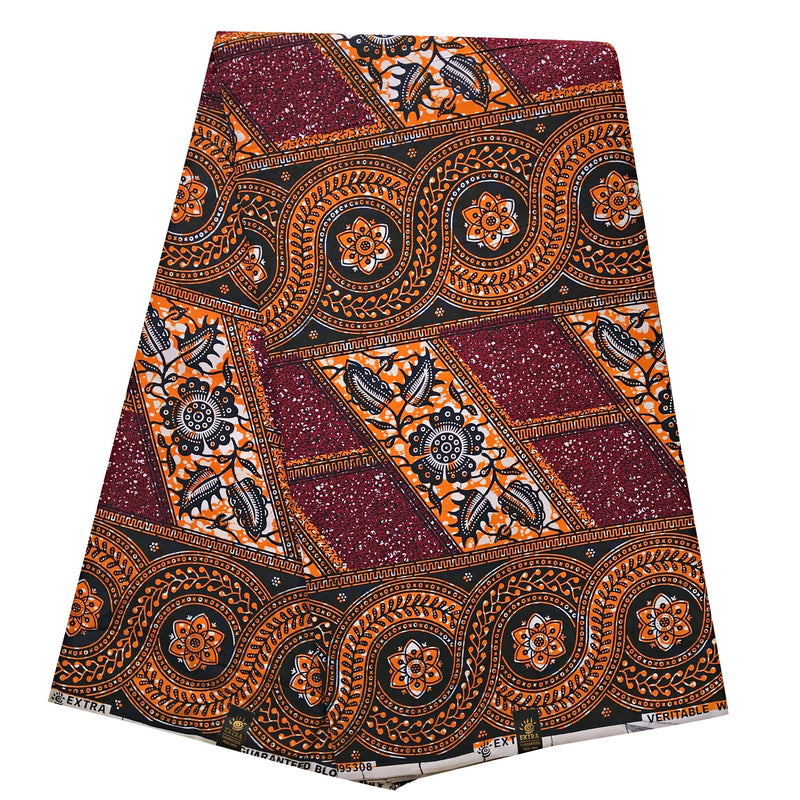 100% Cotton African Super Wax Fabric (6 yards) - Red / Orange - Afrilege