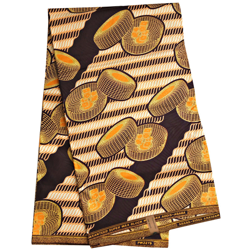 Polyester African Wax Print Ankara Fabric (6 yards) - Dark brown / Orange - Afrilege