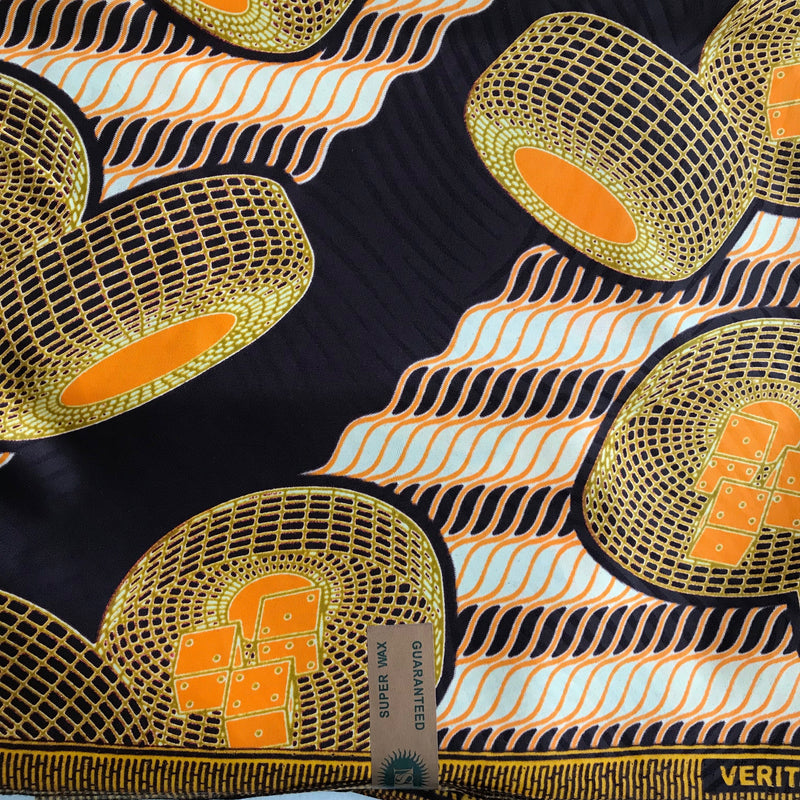 Polyester African Wax Print Ankara Fabric (6 yards) - Dark brown / Orange - Afrilege