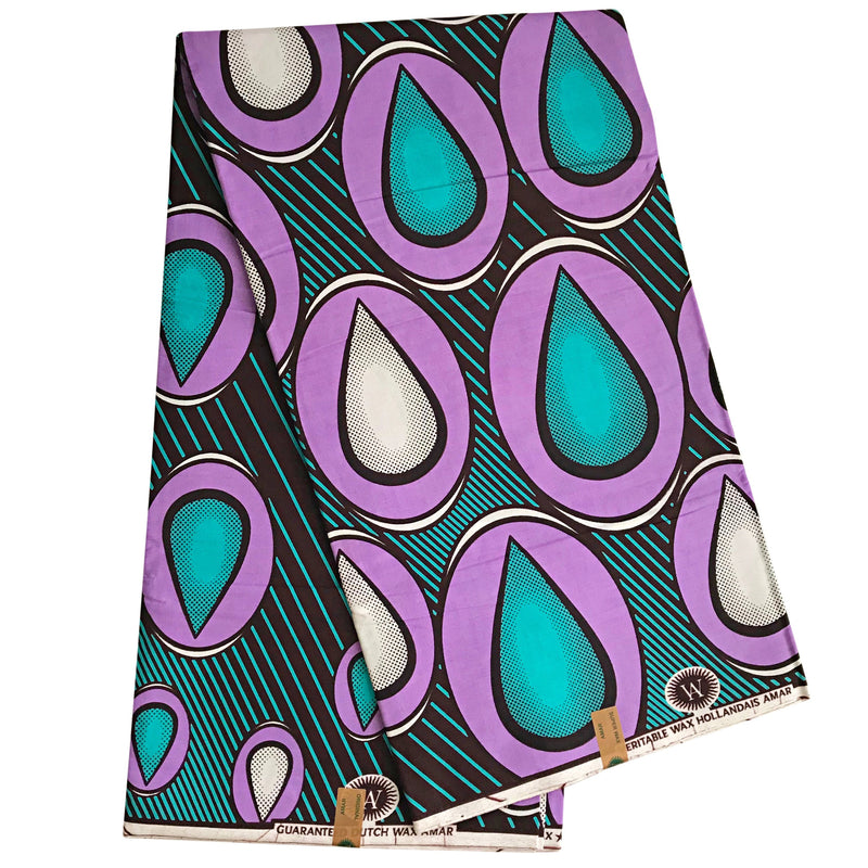 100% Cotton African Wax Print Ankara Fabric (6 yards) - Green / light purple - Afrilege