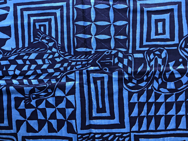 100% cotton Bamileke atoghu Ndop African Print Fabric - Navy / Gray (6 yards) - Afrilege