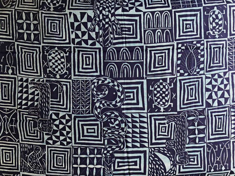 100% cotton Bamileke atoghu Ndop African Print Fabric - Navy / Gray (6 yards) - Afrilege