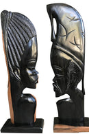 African Couple Ebony Wood Carved Sculpture statue ( set of 2) - Made in Cameroon - Afrilege