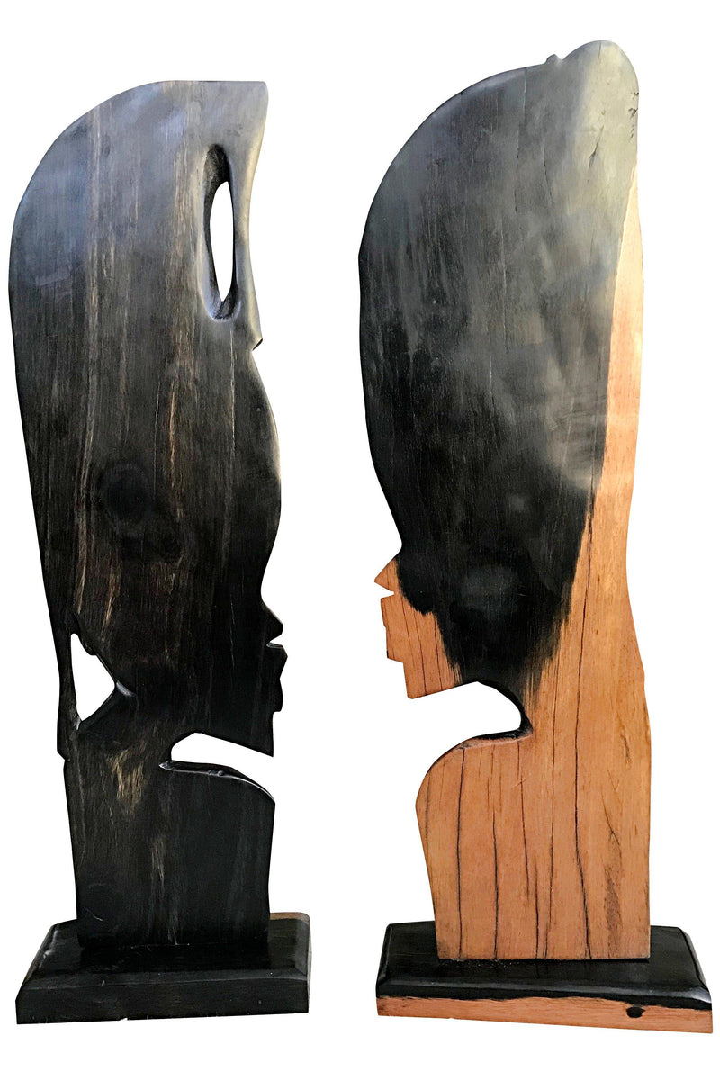 African Couple Ebony Wood Carved Sculpture statue ( set of 2) - Made in Cameroon - Afrilege