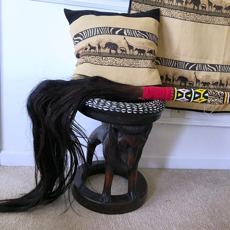 Black horse tail hair bamileke Beaded Handle tradition fly whisk - Cameroon - Afrilege
