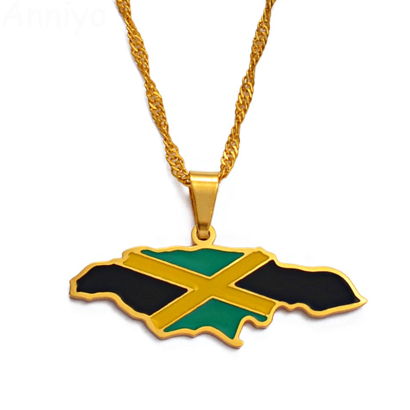 Jamaica Map Flag Pendant Necklace - Afrilege
