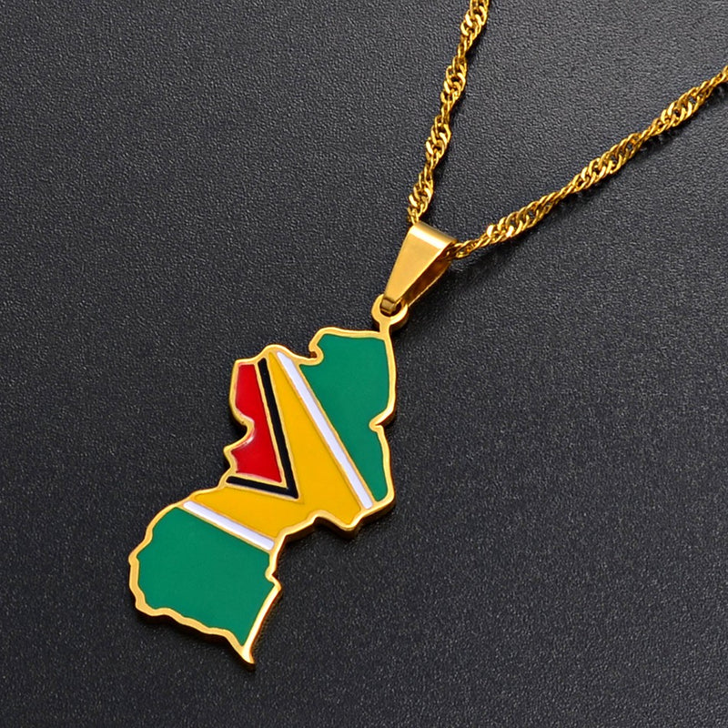 Guyana Map Flag Pendant Necklace - Afrilege