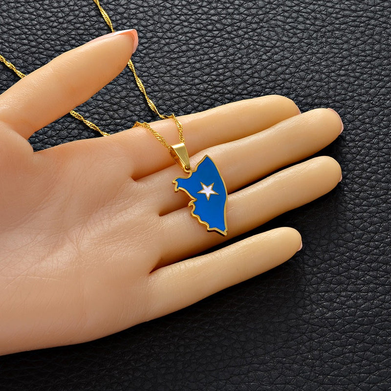 Somalia map flag Pendant necklace ( Gold & Silver available) - Afrilege