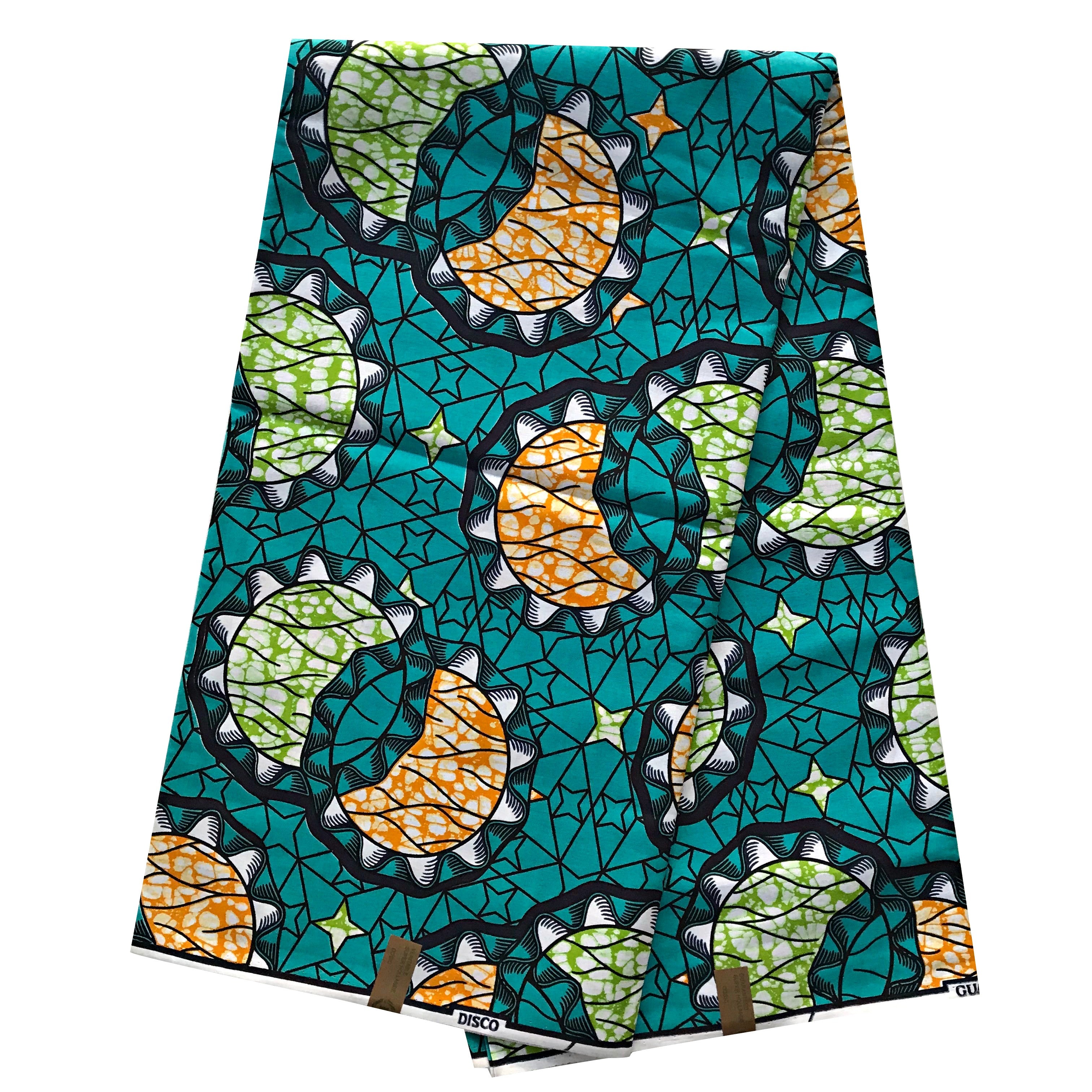 African Wax Print Ankara Fabric by The Yard - Green / Orange