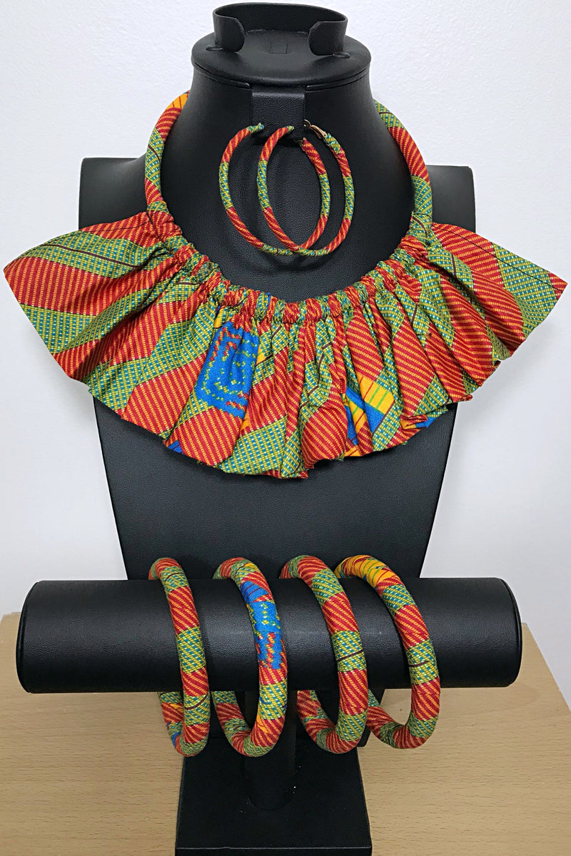 Abara African Print Skirt Jewelry Set ( Necklace - Bracelets - earrings) - Afrilege