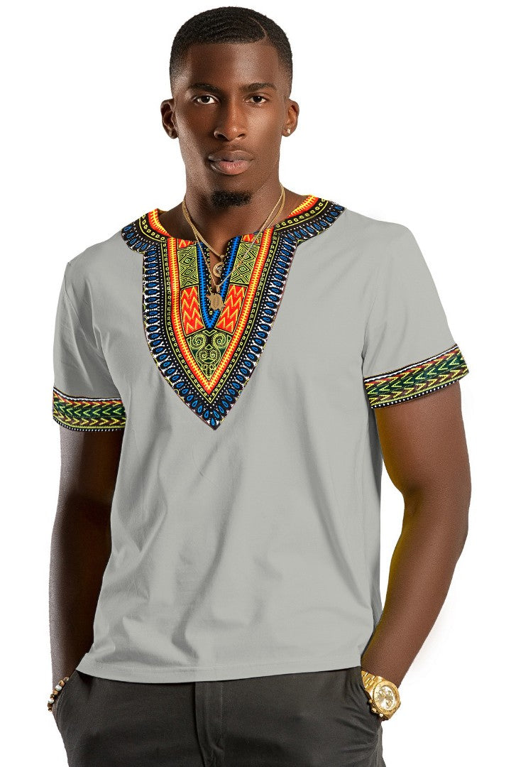 Grey African Dashiki Men T-shirt - Afrilege