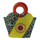 Abayomi Hand Woven Raffia Fibers African Basket Bag with wood handle - Green - Afrilege