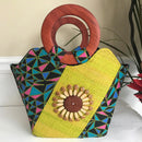 Abayomi Hand Woven Raffia Fibers African Basket Bag with wood handle - Green - Afrilege