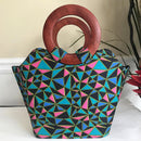 Abayomi Hand Woven Raffia Fibers African Basket Bag with wood handle - Green - Afrilege