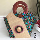 Abayomi Hand Woven Raffia Fibers African Basket Bag with wood handle - Green - Afrilege