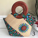 Abayomi Hand Woven Raffia Fibers African Basket Bag with wood handle - Green - Afrilege
