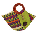 African Hand Woven Raffia Fibers Basket Bag with Wooden Handle - Afrilege