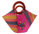 African Hand Woven Raffia Fibers Basket Bag with Wooden Handle - Afrilege